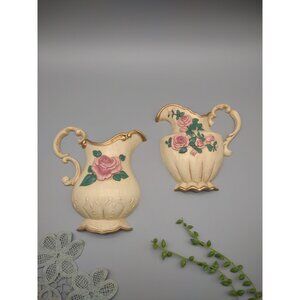 Vintage Homco Victorian Pink Cabbage Rose Resin Wall Pocket Planters